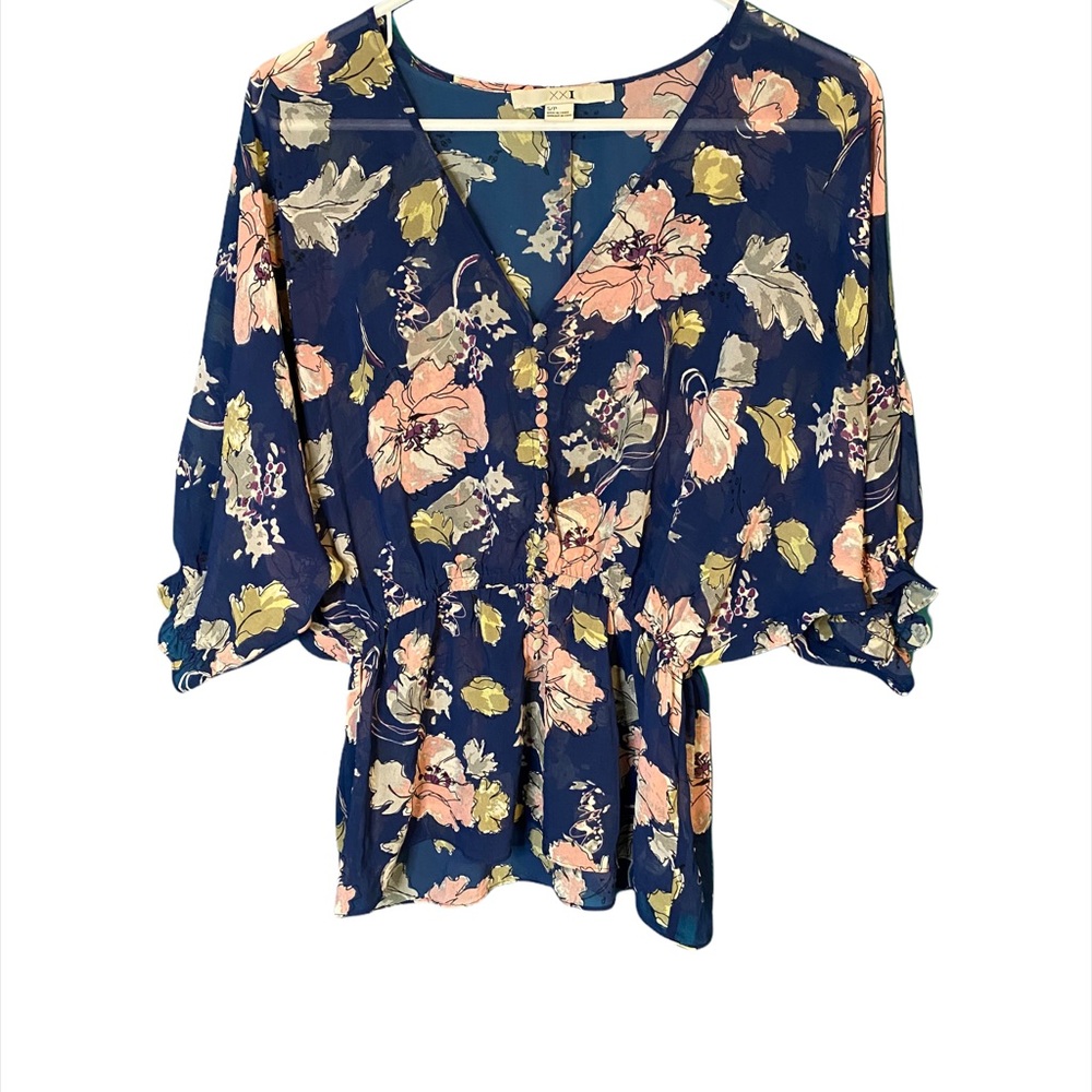 Forever 21 XXI Floral Statement Sleeve Blouse